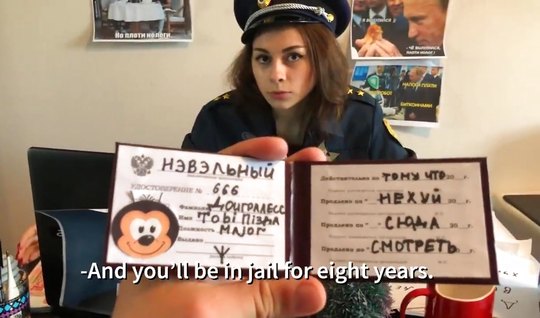 Russian porn parody police girl in uniform ends with sex
